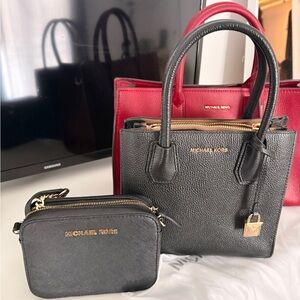 Michael Kors Black and Red Satchel Set